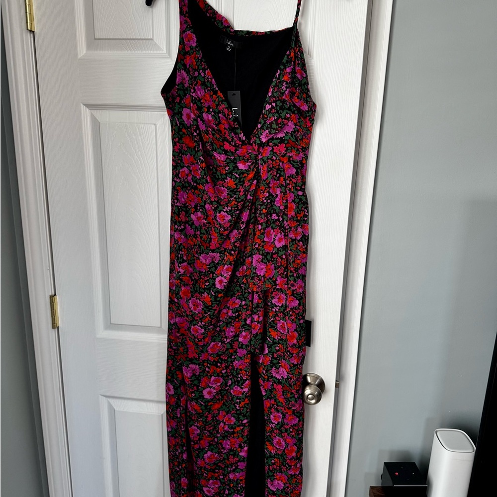Lulu's Black Dress with Vibrant Floral Design